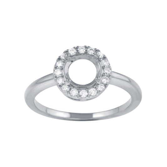 Rhodium Plated 925 Sterling Silver Clear CZ Round Mounting Ring Sizes 5-9