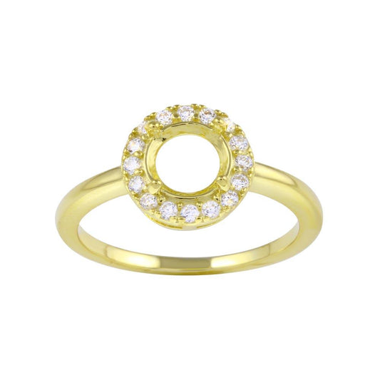 Gold Plated 925 Sterling Silver Clear CZ Round Mounting Ring Sizes 5-9