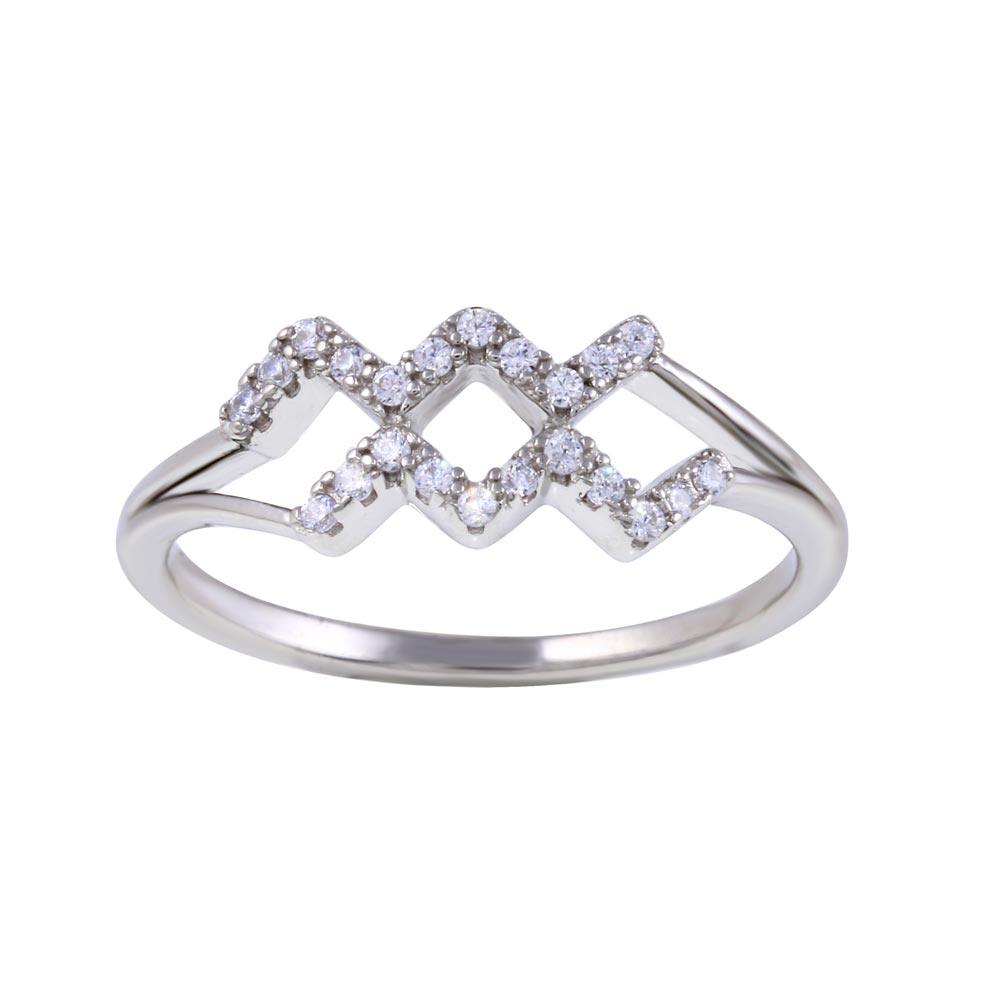 Rhodium Plated 925 Sterling Silver Aquarius Clear CZ Zodiac Sign Ring Sizes 5-9