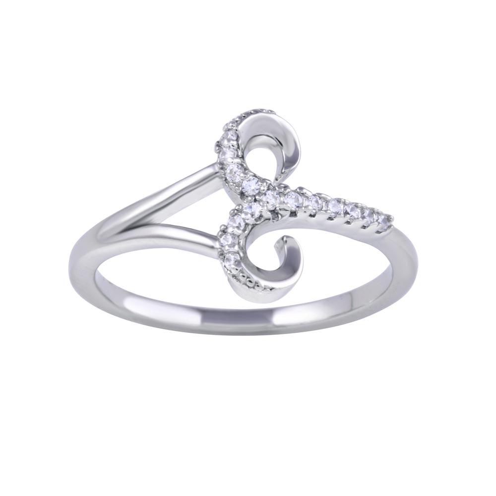 Rhodium Plated 925 Sterling Silver Aries Clear CZ Zodiac Sign Ring Sizes 5-9
