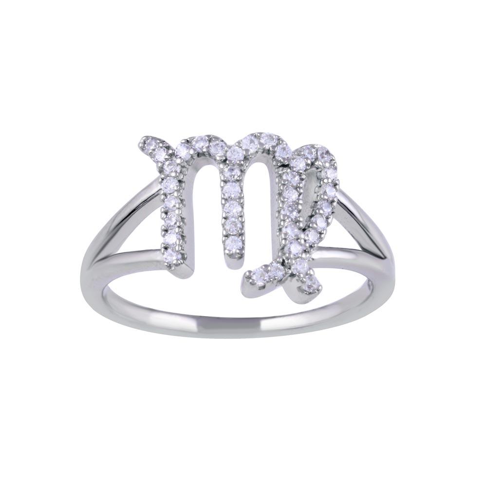 Rhodium Plated 925 Sterling Silver Virgo Clear CZ Zodiac Sign Ring Sizes 5-9