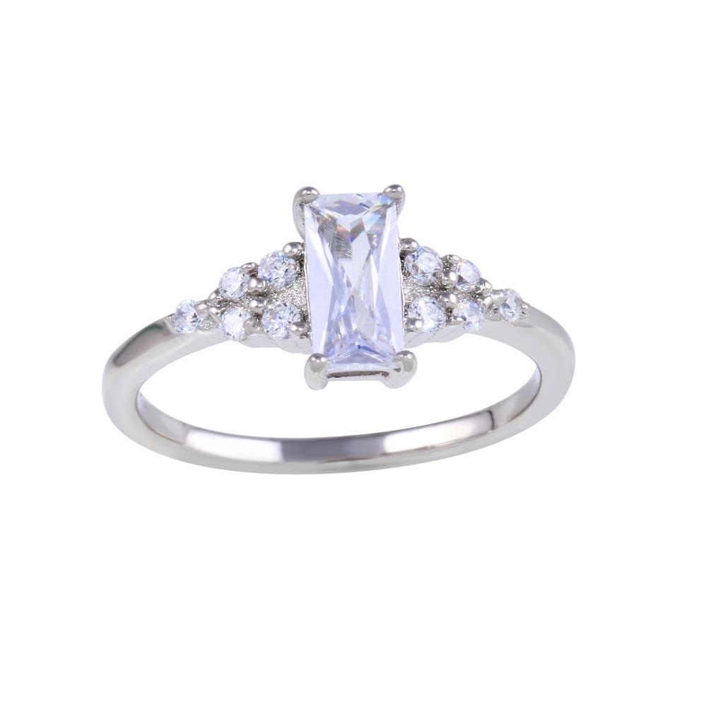Rhodium Plated 925 Sterling Silver Clear Baguette CZ Ring Band Sizes 5-9