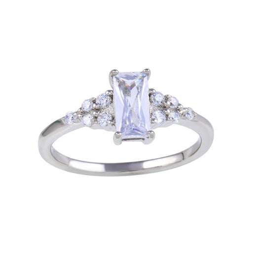 Rhodium Plated 925 Sterling Silver Clear Baguette CZ Ring Band Sizes 5-9