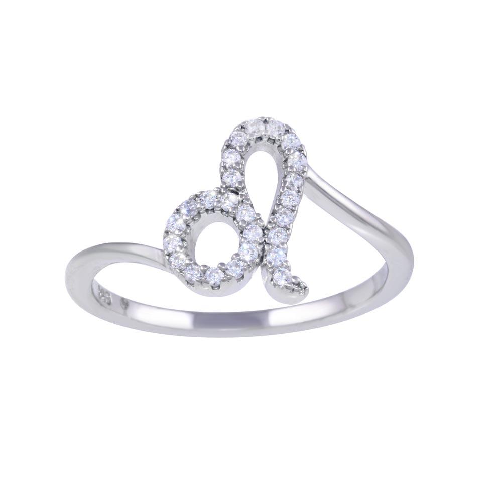 Rhodium Plated 925 Sterling Silver Leo Clear CZ Zodiac Sign Ring Sizes 5-9