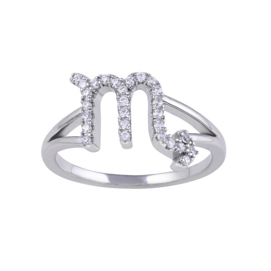 Rhodium Plated 925 Sterling Silver Scorpio Clear CZ Zodiac Sign Ring Sizes 5-9