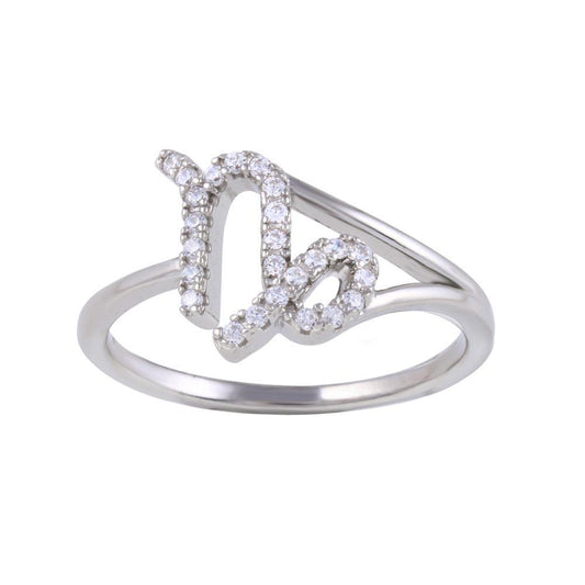 Rhodium Plated 925 Sterling Silver Capricorn Clear CZ Zodiac Sign Ring Sizes 5-9
