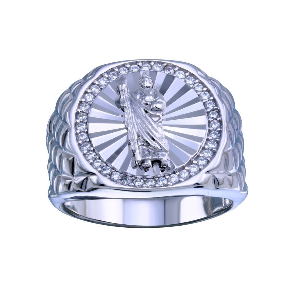 Rhodium Plated 925 Sterling Silver Saint Jude Clear CZ Band Ring Sizes 9-12