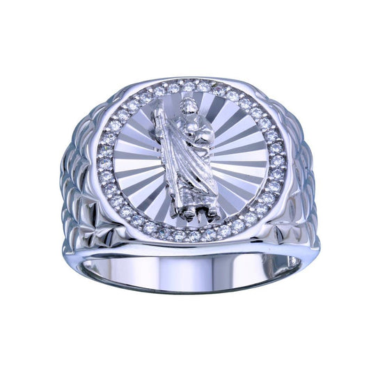 Rhodium Plated 925 Sterling Silver Saint Jude Clear CZ Band Ring Sizes 9-12