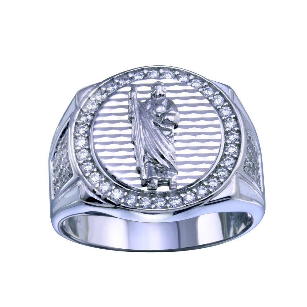 Rhodium Plated 925 Sterling Silver Saint Jude Clear CZ Band Ring Sizes 9-12