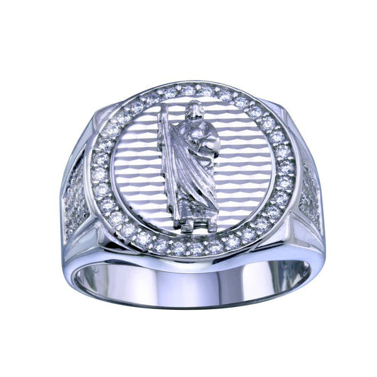 Rhodium Plated 925 Sterling Silver Saint Jude Clear CZ Band Ring Sizes 9-12