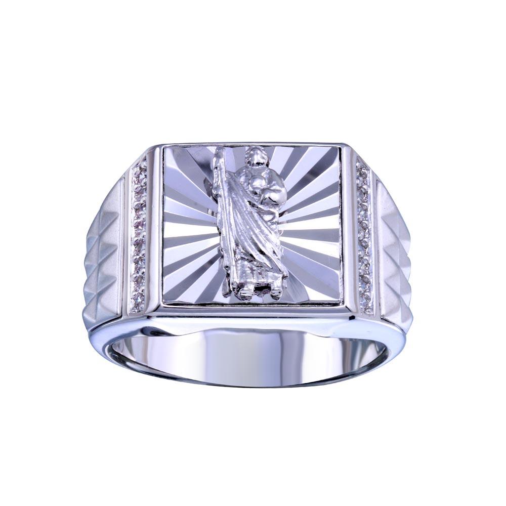 Rhodium Plated 925 Sterling Silver Saint Jude Clear CZ Band Ring Sizes 9-12