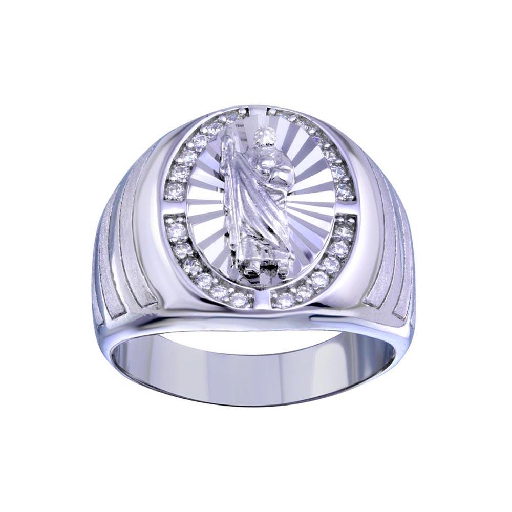Rhodium Plated 925 Sterling Silver Saint Jude Clear CZ Band Ring Sizes 9-12