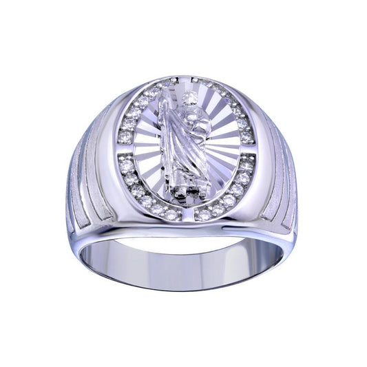 Rhodium Plated 925 Sterling Silver Saint Jude Clear CZ Band Ring Sizes 9-12