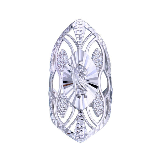 Rhodium Plated 925 Sterling Silver Saint Jude CZ Filigree Band Ring Sizes 5-9