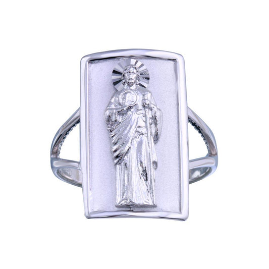 Rhodium Plated 925 Sterling Silver Saint Jude Ring Catholic Band Sizes 5-9