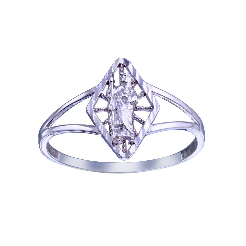 Rhodium Plated 925 Sterling Silver Saint Jude Diamond-Cut Band Ring Sizes 5-9