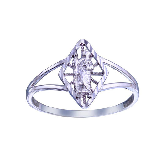 Rhodium Plated 925 Sterling Silver Saint Jude Diamond-Cut Band Ring Sizes 5-9