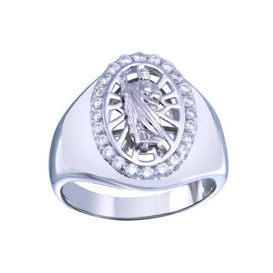 Rhodium Plated 925 Sterling Silver Saint Jude Clear CZ Band Ring Sizes 5-9