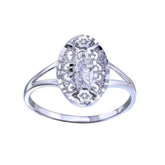 Rhodium Plated 925 Sterling Silver Saint Jude Diamond-Cut Band Ring Sizes 5-9