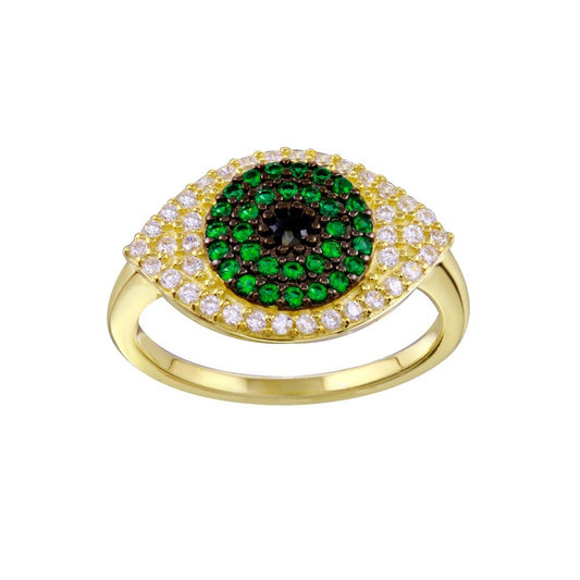 Gold Plated 925 Sterling Silver Black Green Clear CZ Evil Eye Ring Sizes 5-9