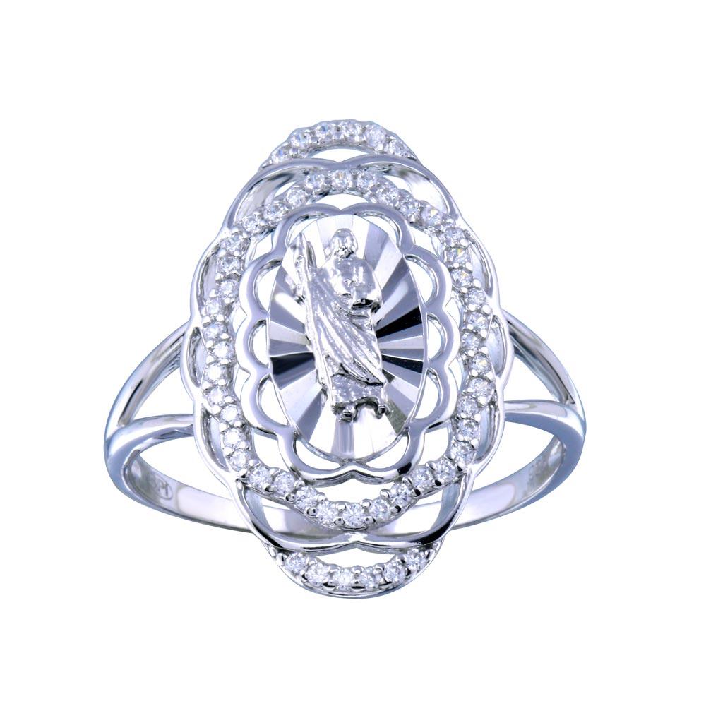 Rhodium Plated 925 Sterling Silver Saint Jude Clear CZ Filigree Ring Sizes 5-9