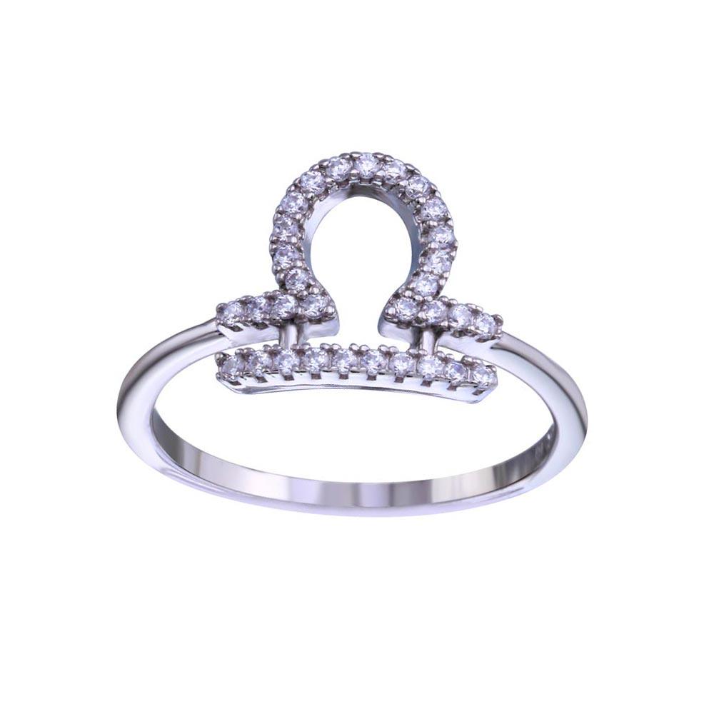 Rhodium Plated 925 Sterling Silver Libra Clear CZ Zodiac Sign Ring Sizes 5-9