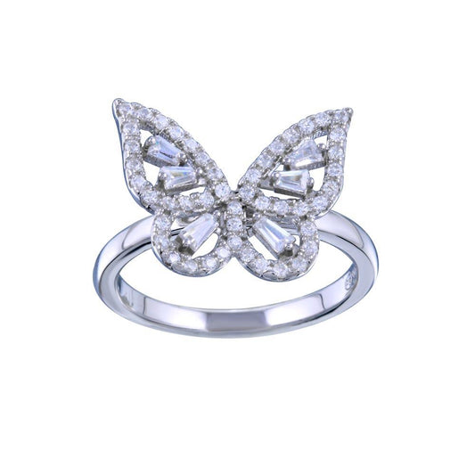 Rhodium Plated 925 Sterling Silver Clear CZ Butterfly Ring Band Sizes 5-9