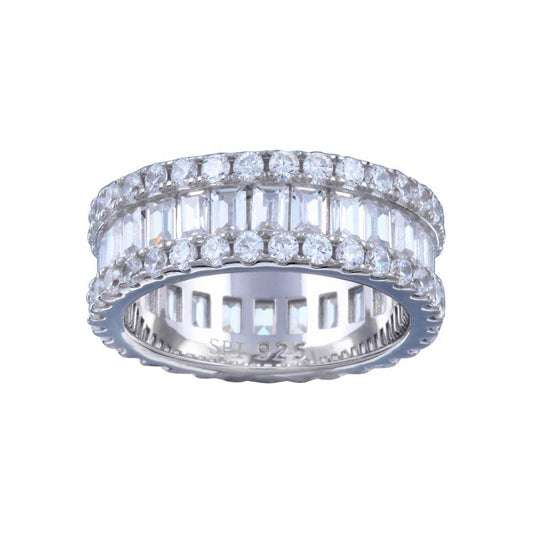 Rhodium Plated 925 Sterling Silver CZ Baguette Band Border Ring Sizes 5-9