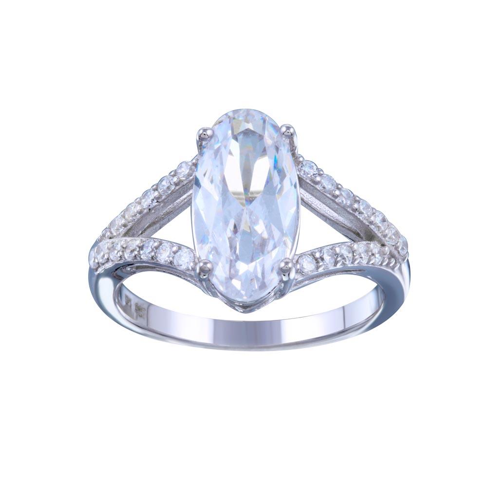Rhodium Plated 925 Sterling Silver Oval Clear CZ Bridal Ring Band Sizes 5-9