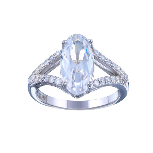 Rhodium Plated 925 Sterling Silver Oval Clear CZ Bridal Ring Band Sizes 5-9