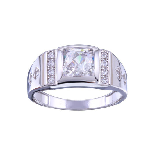 Rhodium Plated 925 Sterling Silver Square CZ Band High Polished Ring Sizes 9-12