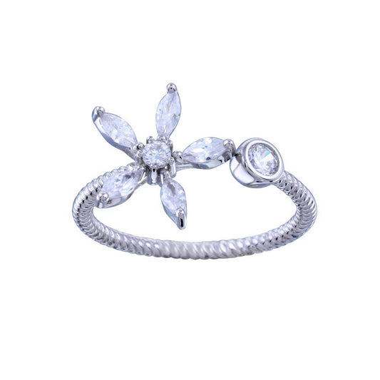 Rhodium Plated 925 Sterling Silver Clear CZ Flower Open Ring Band Sizes 6-6