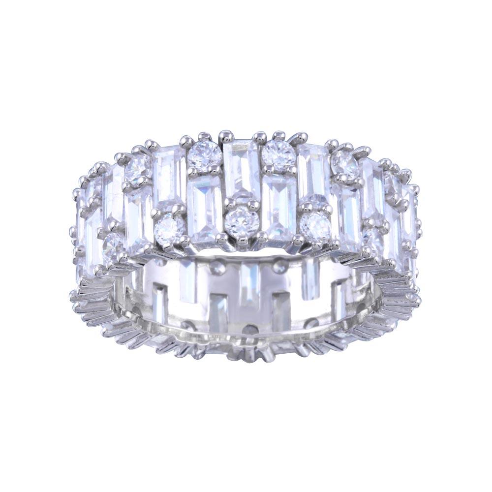 Rhodium Plated 925 Sterling Silver CZ Baguette Eternity Band Ring Sizes 5-9