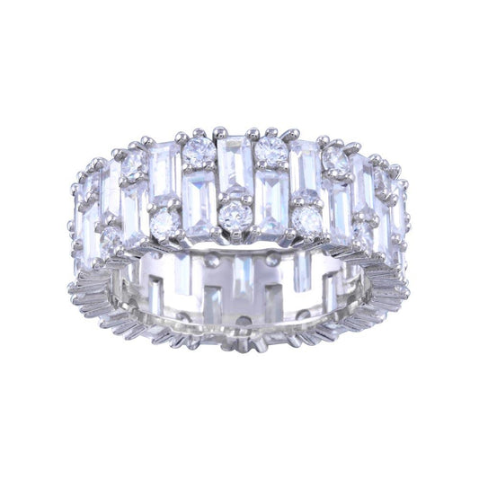 Rhodium Plated 925 Sterling Silver CZ Baguette Eternity Band Ring Sizes 5-9