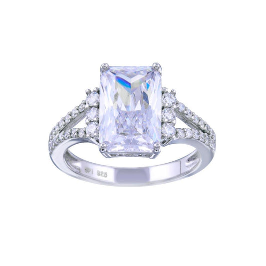 Rhodium Plated 925 Sterling Silver Open Shank Center CZ Bridal Ring Sizes 5-9