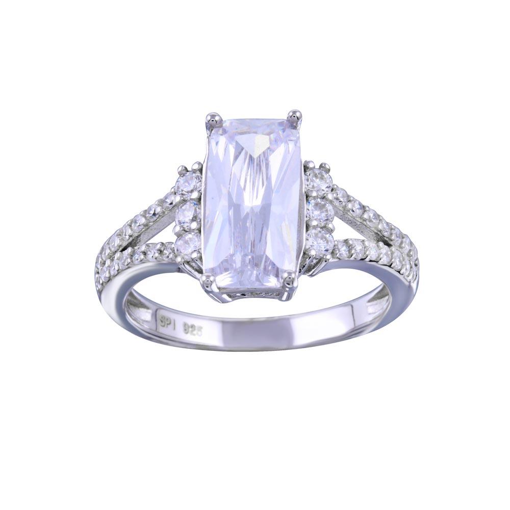 Rhodium Plated 925 Sterling Silver Open Shank Wide Rectangle CZ Ring Sizes 5-9