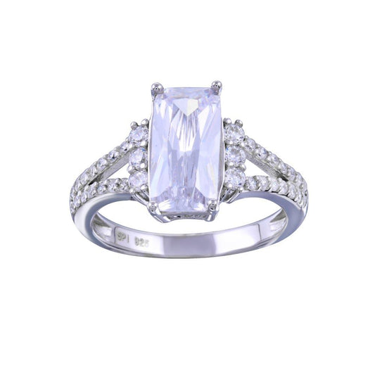 Rhodium Plated 925 Sterling Silver Open Shank Wide Rectangle CZ Ring Sizes 5-9