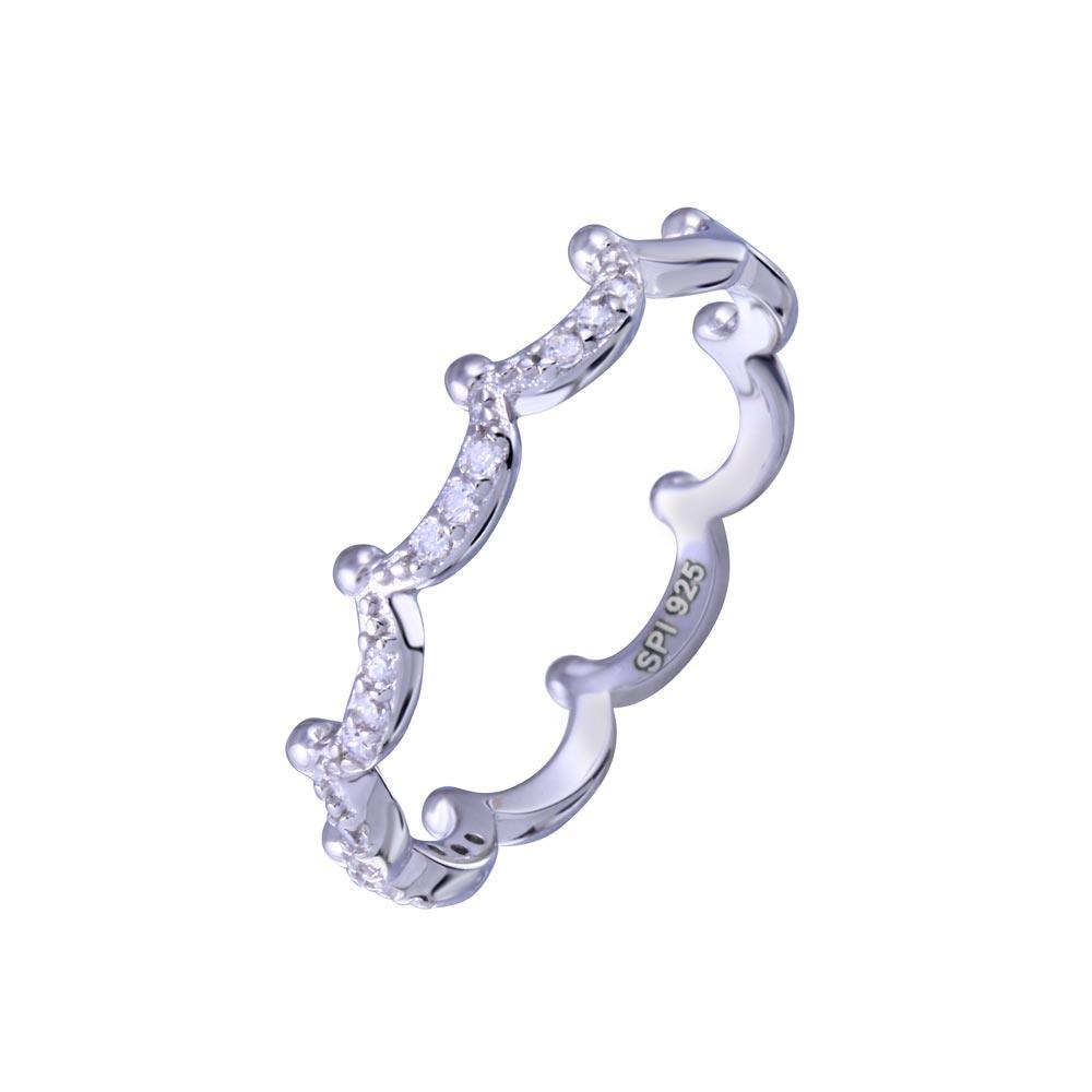 Rhodium Plated 925 Sterling Silver Half Eternity Crown Clear CZ Ring Sizes 5-9