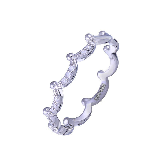 Rhodium Plated 925 Sterling Silver Half Eternity Crown Clear CZ Ring Sizes 5-9