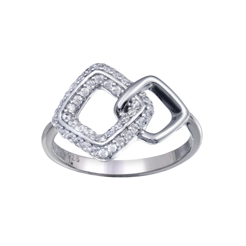 Rhodium Plated 925 Sterling Silver Diamond-Linked Clear CZ Ring Sizes 5-9