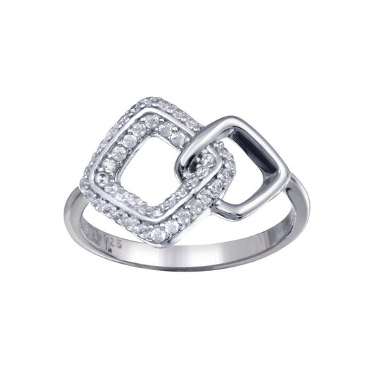 Rhodium Plated 925 Sterling Silver Diamond-Linked Clear CZ Ring Sizes 5-9
