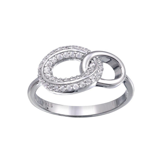 Rhodium Plated 925 Sterling Silver Open Oval Link Clear CZ Ring Sizes 5-9