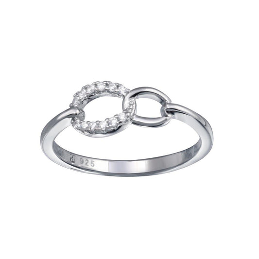 Rhodium Plated 925 Sterling Silver Small Open Oval Link Clear CZ Ring Sizes 5-9
