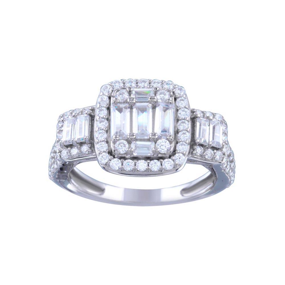 Rhodium Plated 925 Sterling Silver Past Present Future CZ Bridal Ring Sizes 5-9