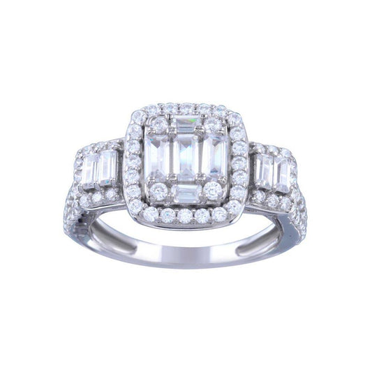 Rhodium Plated 925 Sterling Silver Past Present Future CZ Bridal Ring Sizes 5-9