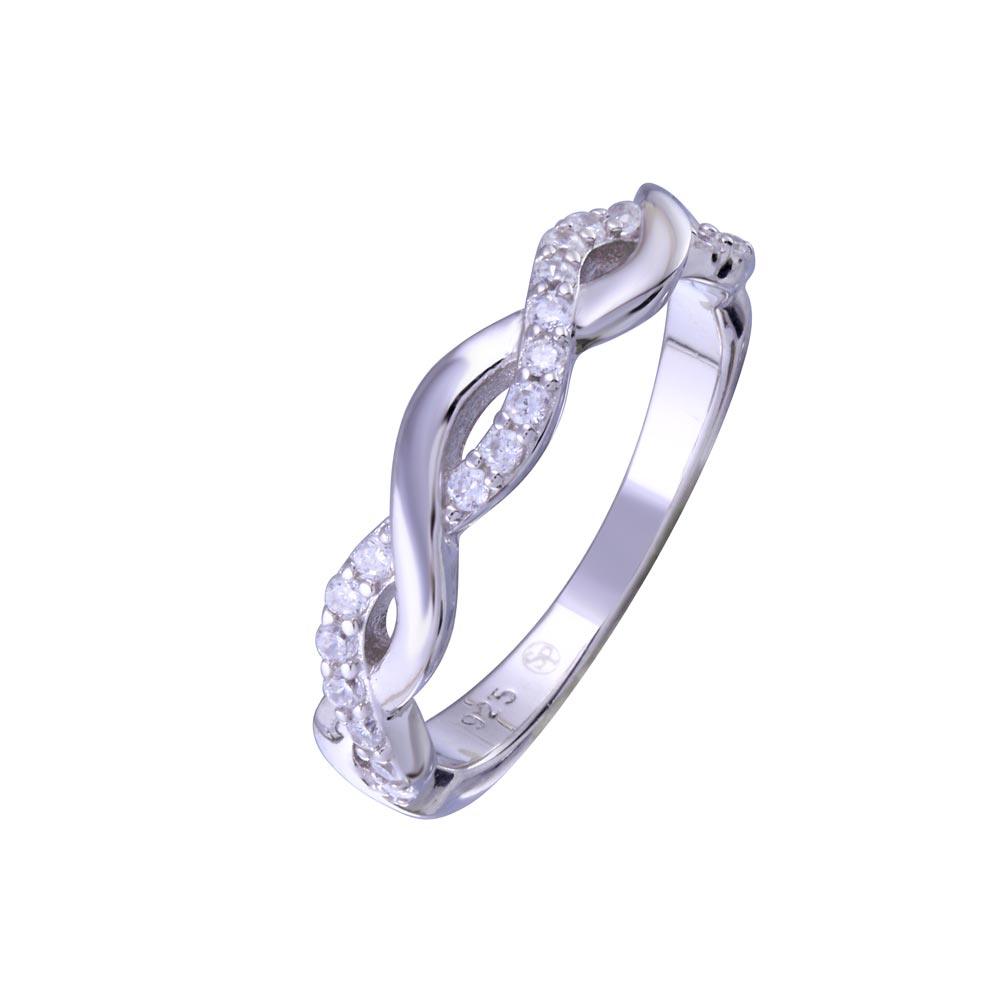 Rhodium Plated 925 Sterling Silver Twisted Clear CZ Ring Polished Band Sizes 5-9
