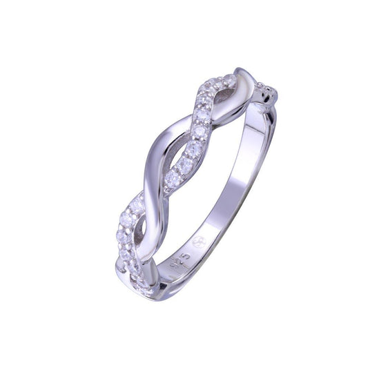 Rhodium Plated 925 Sterling Silver Twisted Clear CZ Ring Polished Band Sizes 5-9