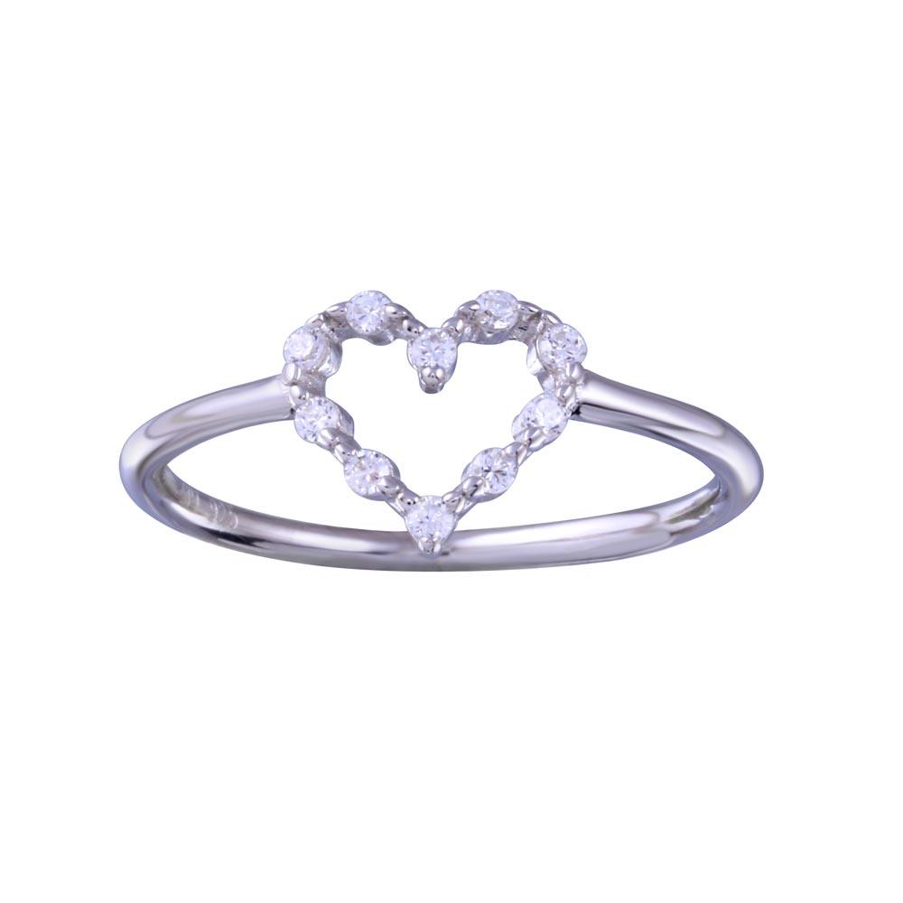 Rhodium Plated 925 Sterling Silver Heart Love Clear CZ Ring Sizes 5-9