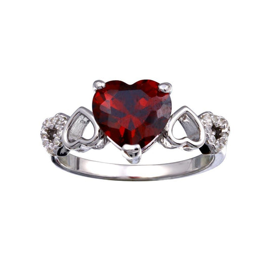 Rhodium Plated 925 Sterling Silver Heart Love Red Clear CZ Ring Sizes 5-9