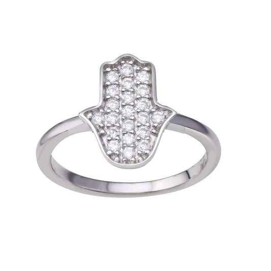 Rhodium Plated 925 Sterling Silver Hamsa Clear CZ Ring Band Sizes 5-9